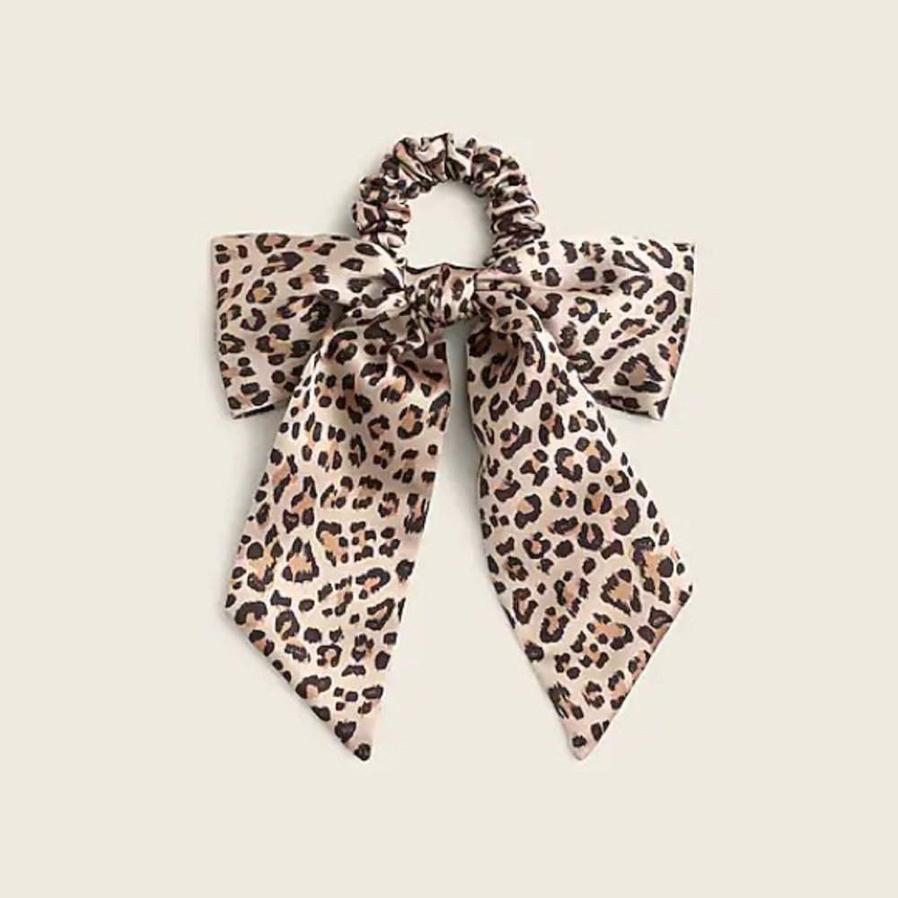 J. Crew Leopard Print Bow Satin Scrunchie NWT